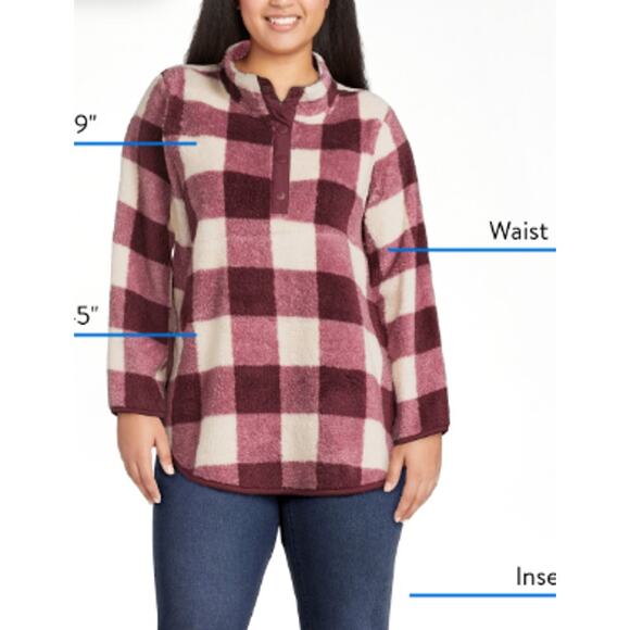 Terra & Sky Women’s Plus Size Quarter Snap Faux Sherpa Pullover, SIZE 1XL, 16-18 - Picture 2 of 7